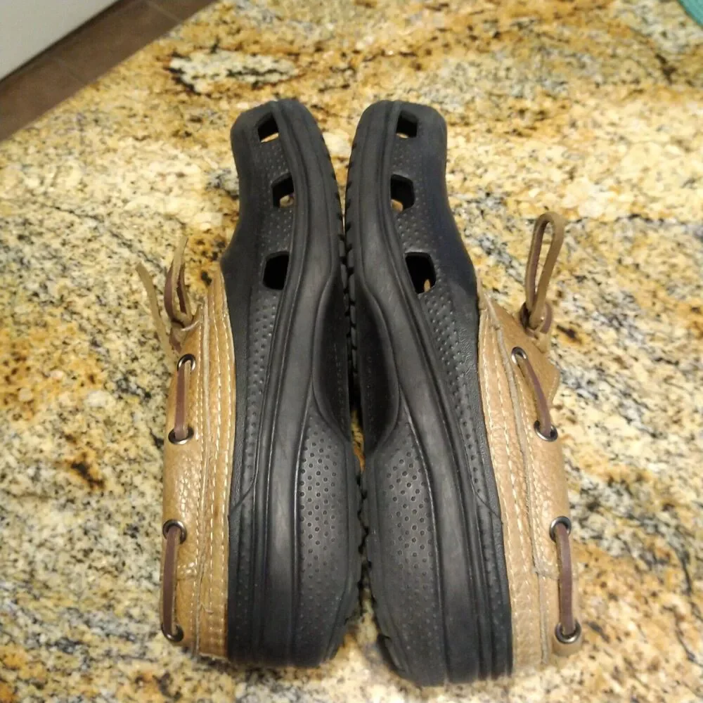 Crocs Islander Sport Pitcrew Black Brown Leather Sandals Lace up Size M6/W8
